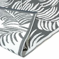 Tapis extérieur terrasse motif tropical gris et blanc 160 x 260 cm*IDMarket Online