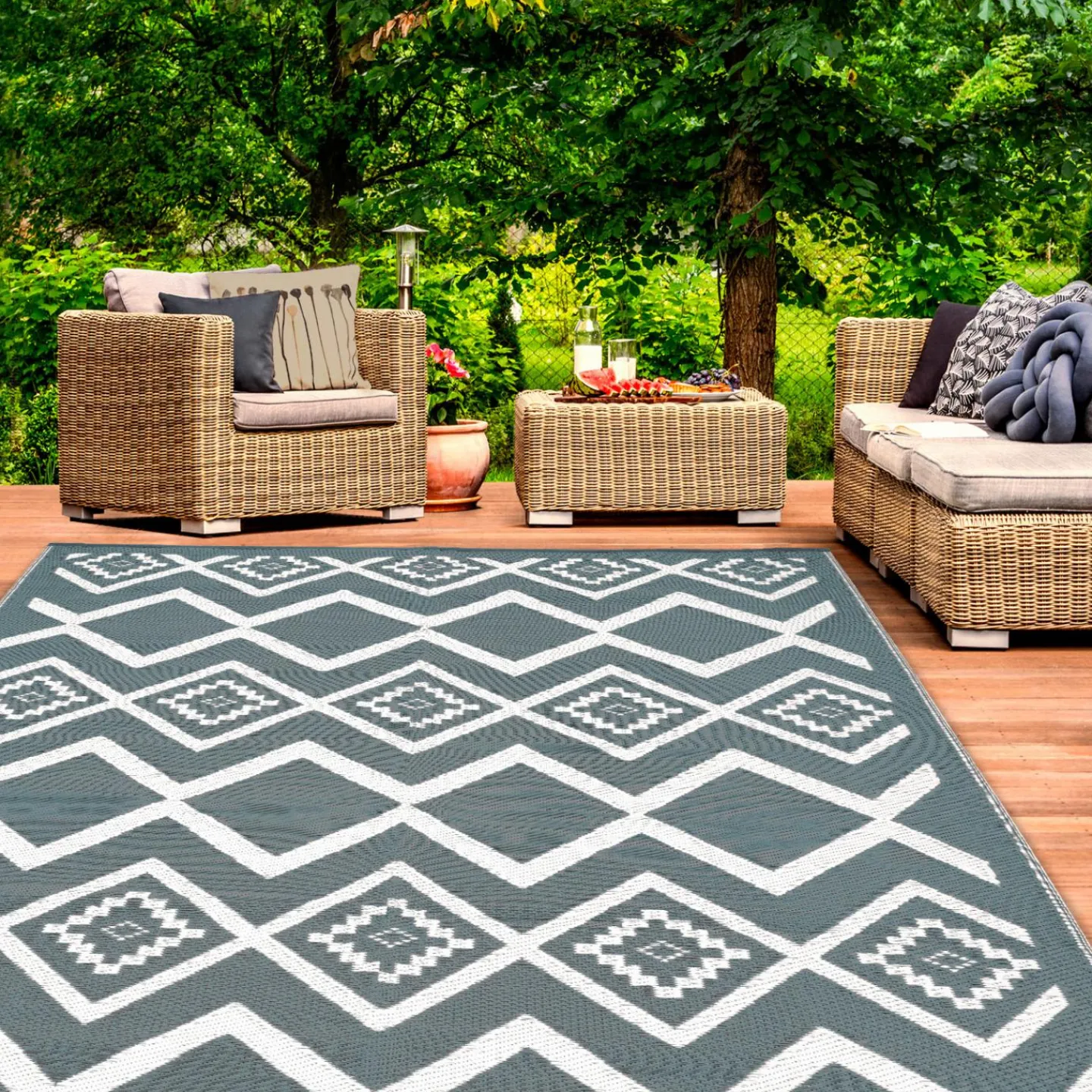 Tapis extérieur 180x280 cm gris et blanc*IDMarket Discount