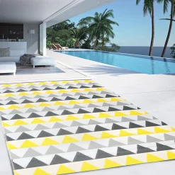 Tapis extérieur 270x370 cm triangles gris et jaune*IDMarket New