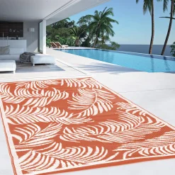 Tapis tropical d'extérieur terracotta et blanc*IDMarket