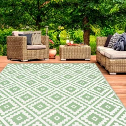 Tapis vert sauge pour terrasse et extérieur*IDMarket Discount