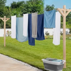 Étendoir à linge extérieur en bois avec 12 m d’étendage*IDMarket Hot