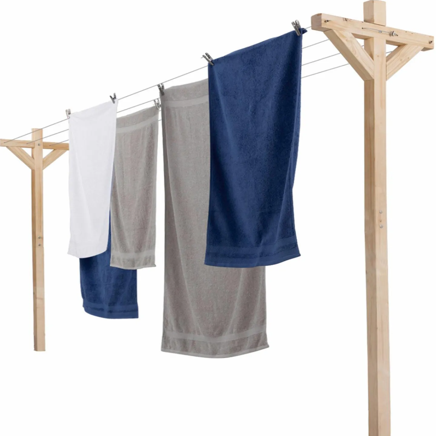 Étendoir à linge extérieur en bois avec 12 m d’étendage*IDMarket Hot