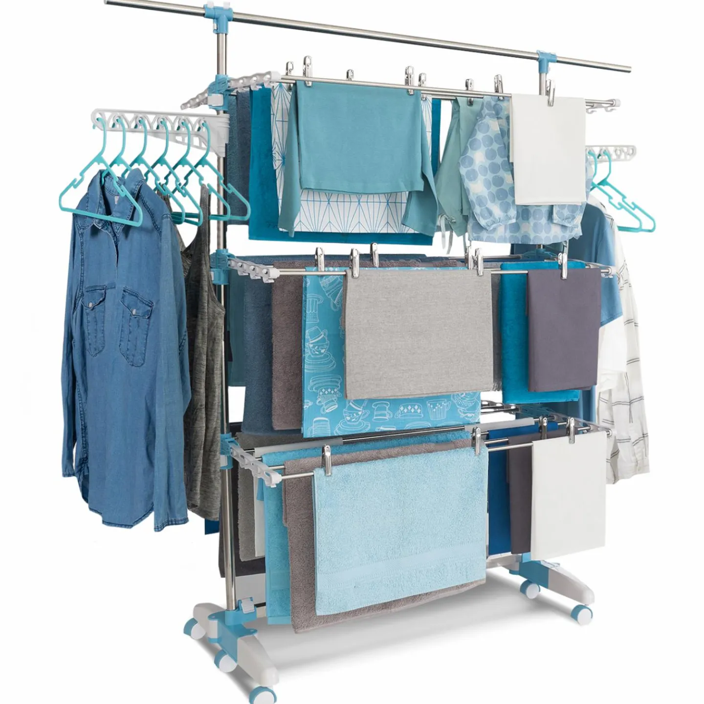 Étendoir à linge pliable avec barre télescopique*IDMarket Sale