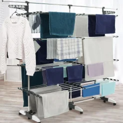 Étendoir à linge XXL 60 m sur 4 niveaux avec barre télescopique*IDMarket Online