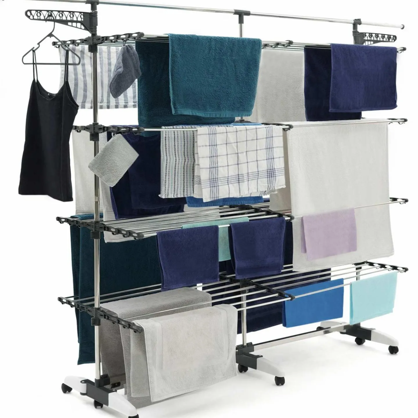 Étendoir à linge XXL 60 m sur 4 niveaux avec barre télescopique*IDMarket Online