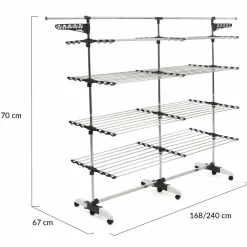 Étendoir à linge XXL 60 m sur 4 niveaux avec barre télescopique*IDMarket Online