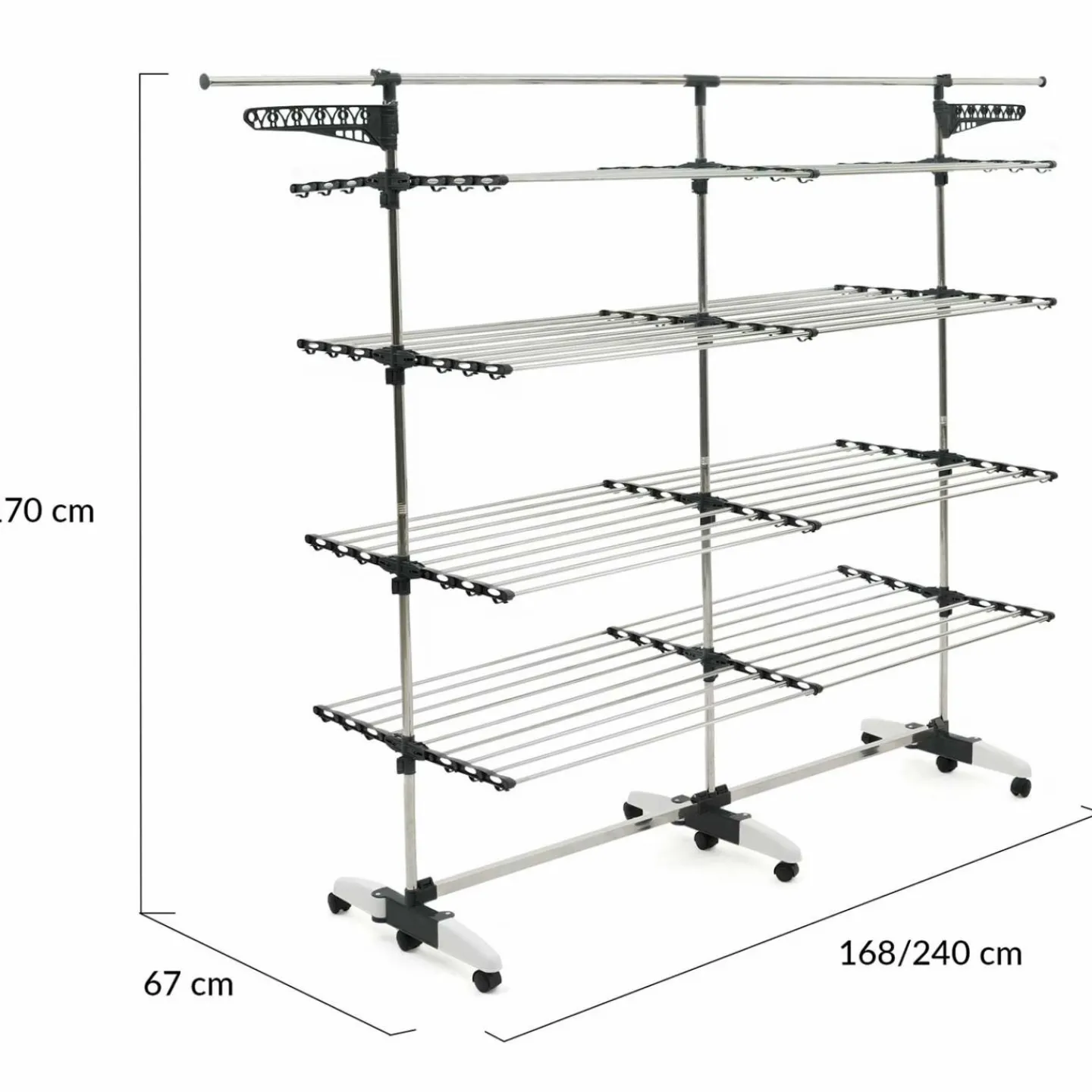 Étendoir à linge XXL 60 m sur 4 niveaux avec barre télescopique*IDMarket Online