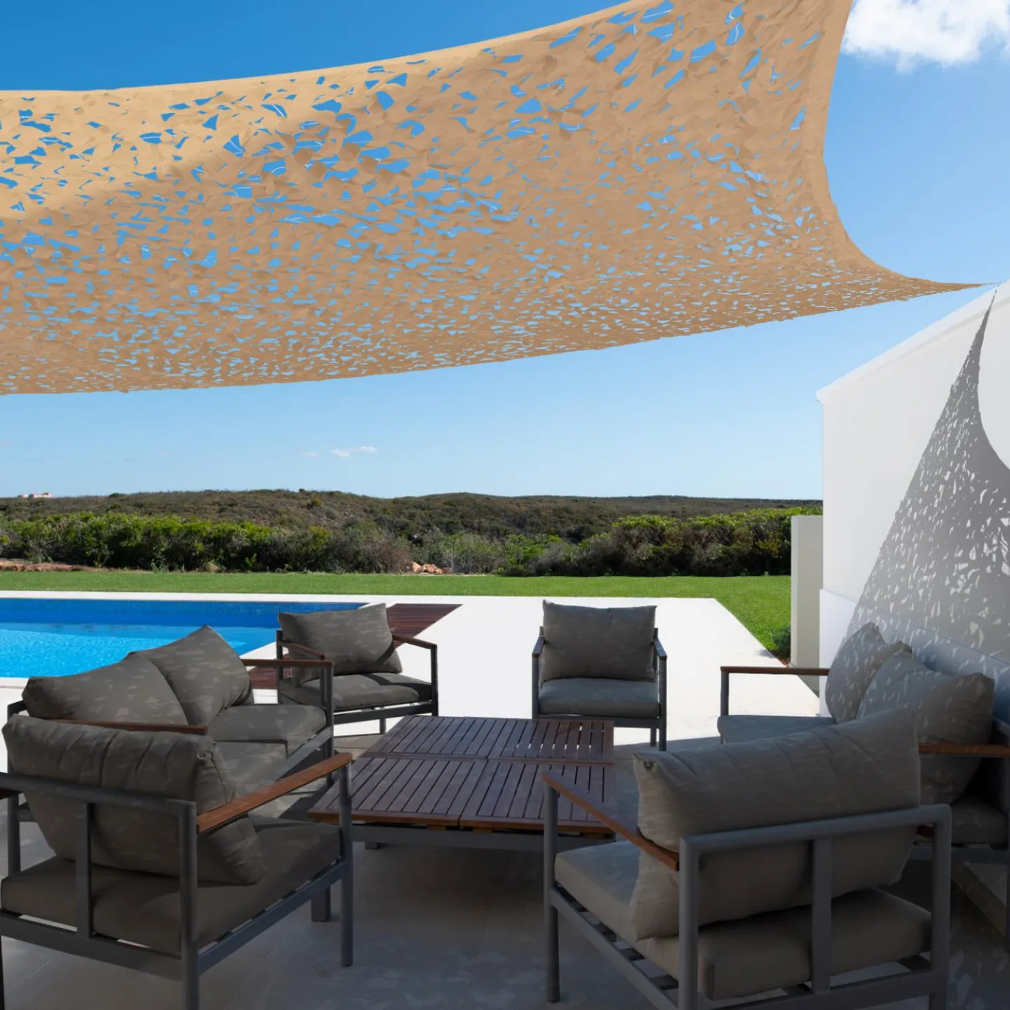 Toile ombrage carré 4x4m camouflage sable*IDMarket Hot