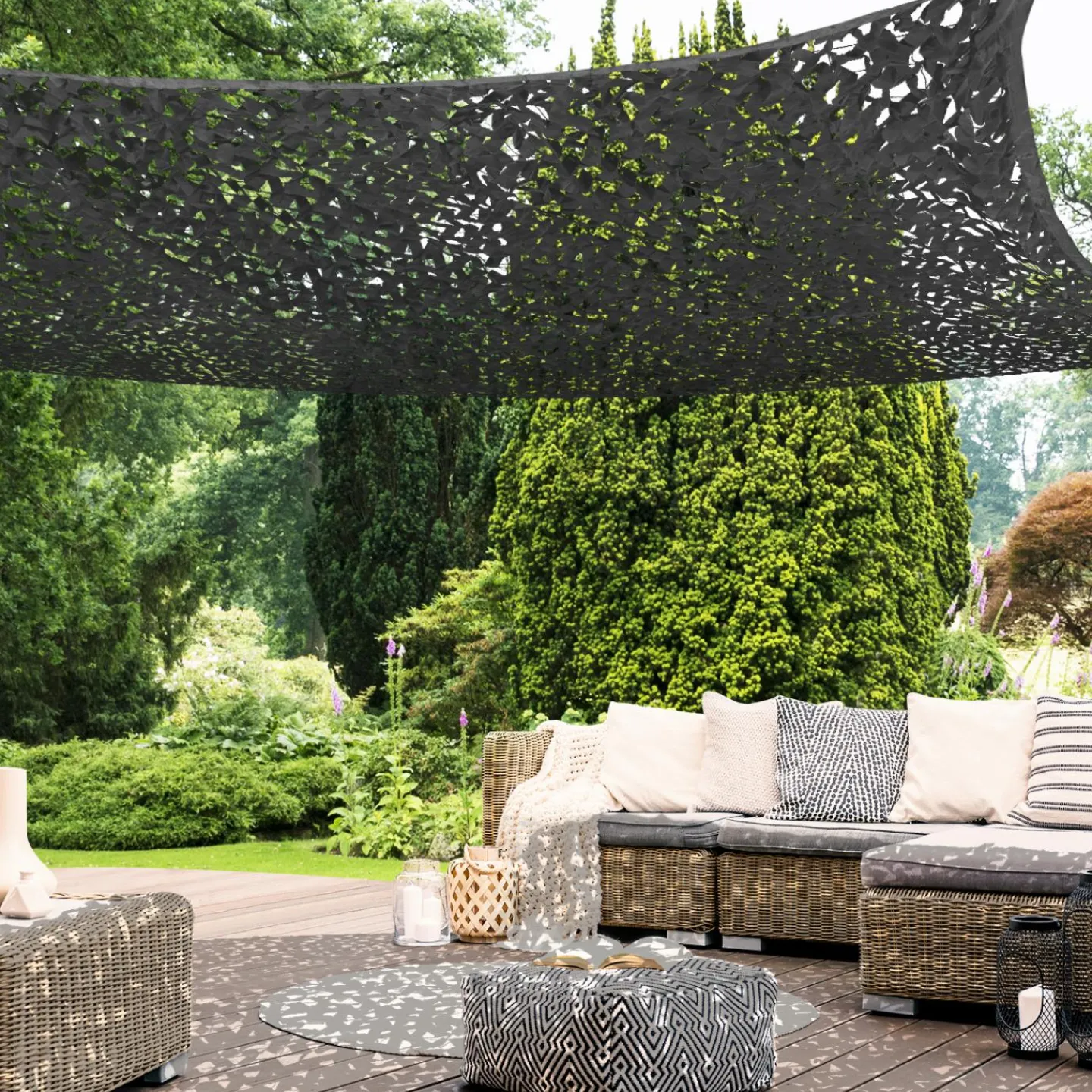 Toile ombrage rectangulaire camouflage gris 4x6 m*IDMarket Best