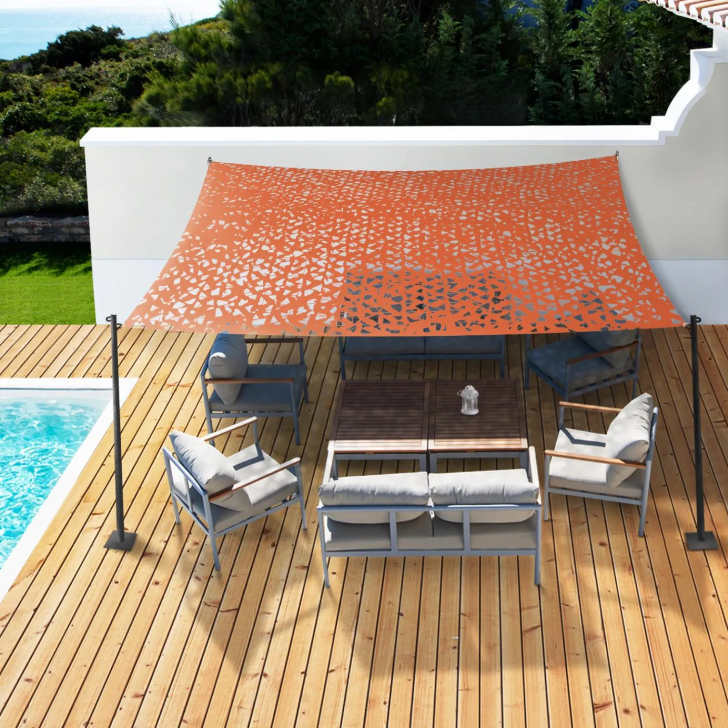 Toile ombrage terracotta camouflage rectangulaire 4x6m*IDMarket New