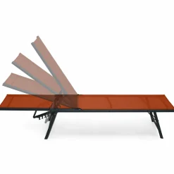 Transats de jardin acier gris anthracite et toile terracotta - lot de 2*IDMarket Sale