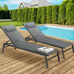 Transats de jardin aluminium gris et noir : lot de 2*IDMarket Sale