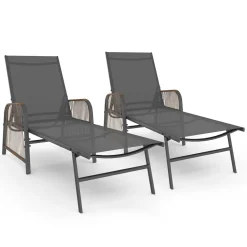 Transats de jardin inclinables gris anthracite avec accoudoirs cordage effet rotin*IDMarket New