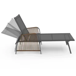 Transats de jardin inclinables gris anthracite avec accoudoirs cordage effet rotin*IDMarket New