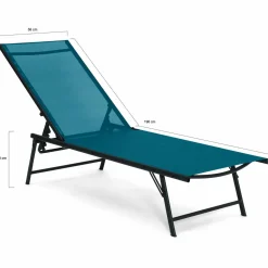 Transats de jardin toile bleu canard et acier gris anthracite - lot de 2*IDMarket Online