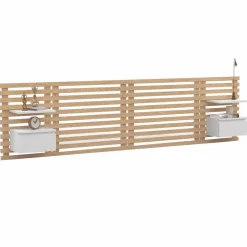 Tête de lit 240 cm en lattes de bois avec chevets et étagères blanches*IDMarket Clearance