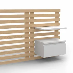 Tête de lit 240 cm en lattes de bois avec chevets et étagères blanches*IDMarket Clearance