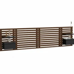 Tête de lit 240 cm en lattes façon bois vieilli avec chevets et étagères noires*IDMarket Sale