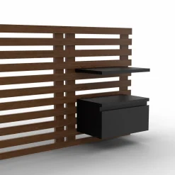 Tête de lit 240 cm en lattes façon bois vieilli avec chevets et étagères noires*IDMarket Sale