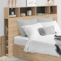 Tête de lit avec rangement intégré bois façon hêtre et noir 145 cm*IDMarket Clearance