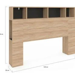Tête de lit avec rangement intégré bois façon hêtre et noir 145 cm*IDMarket Clearance