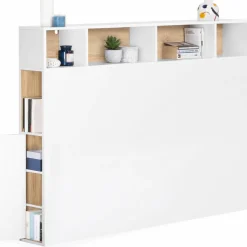 Tête de lit avec rangement intégré 145 cm blanc et bois façon hêtre*IDMarket Online
