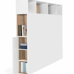 Tête de lit avec rangement intégré 145 cm blanc et bois façon hêtre*IDMarket Online
