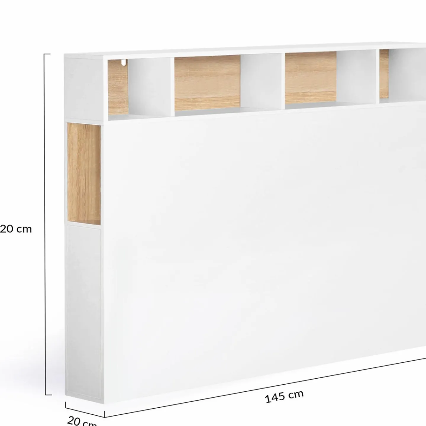 Tête de lit avec rangement intégré 145 cm blanc et bois façon hêtre*IDMarket Online
