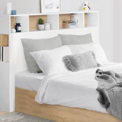 Tête de lit avec rangement intégré 145 cm blanc et bois façon hêtre*IDMarket Online