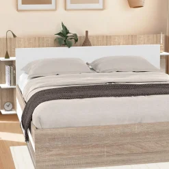 Tête de lit avec rangements blanc et bois sur pied*IDMarket Best