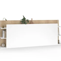 Tête de lit avec rangements blanc et bois sur pied*IDMarket Best
