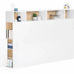 Tête de lit avec rangement intégré 165 cm blanc et bois façon hêtre*IDMarket Best