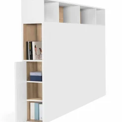 Tête de lit avec rangement intégré 165 cm blanc et bois façon hêtre*IDMarket Best