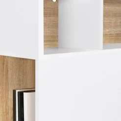 Tête de lit avec rangement intégré 165 cm blanc et bois façon hêtre*IDMarket Best
