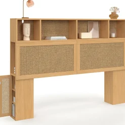 Tête de lit avec rangements fermés et niches cannage et bois 145cm*IDMarket Hot