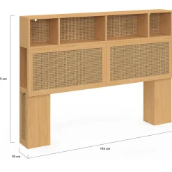Tête de lit avec rangements fermés et niches cannage et bois 145cm*IDMarket Hot