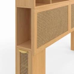 Tête de lit avec rangements fermés et niches cannage et bois 145cm*IDMarket Hot