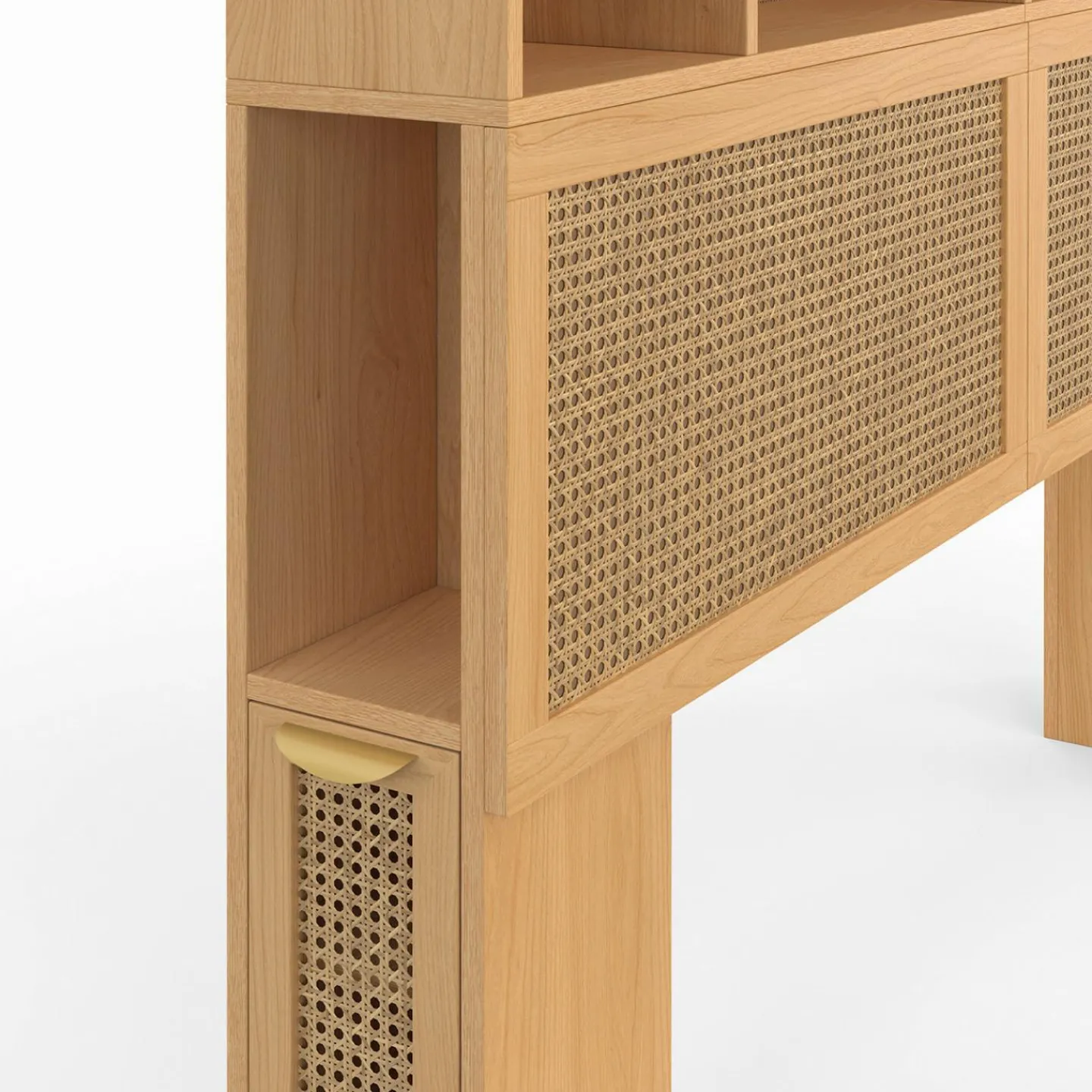 Tête de lit avec rangements fermés et niches cannage et bois 145cm*IDMarket Hot