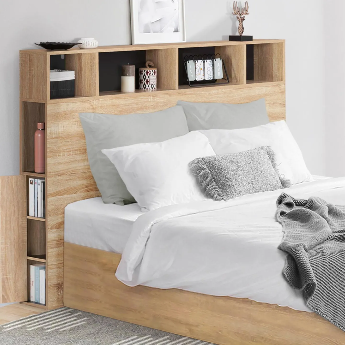 Tête de lit avec rangement intégré bois façon hêtre et noir 165 cm*IDMarket Sale