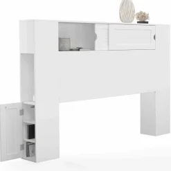 Tête de lit blanche 145 cm avec rangements fermés et niches*IDMarket Clearance