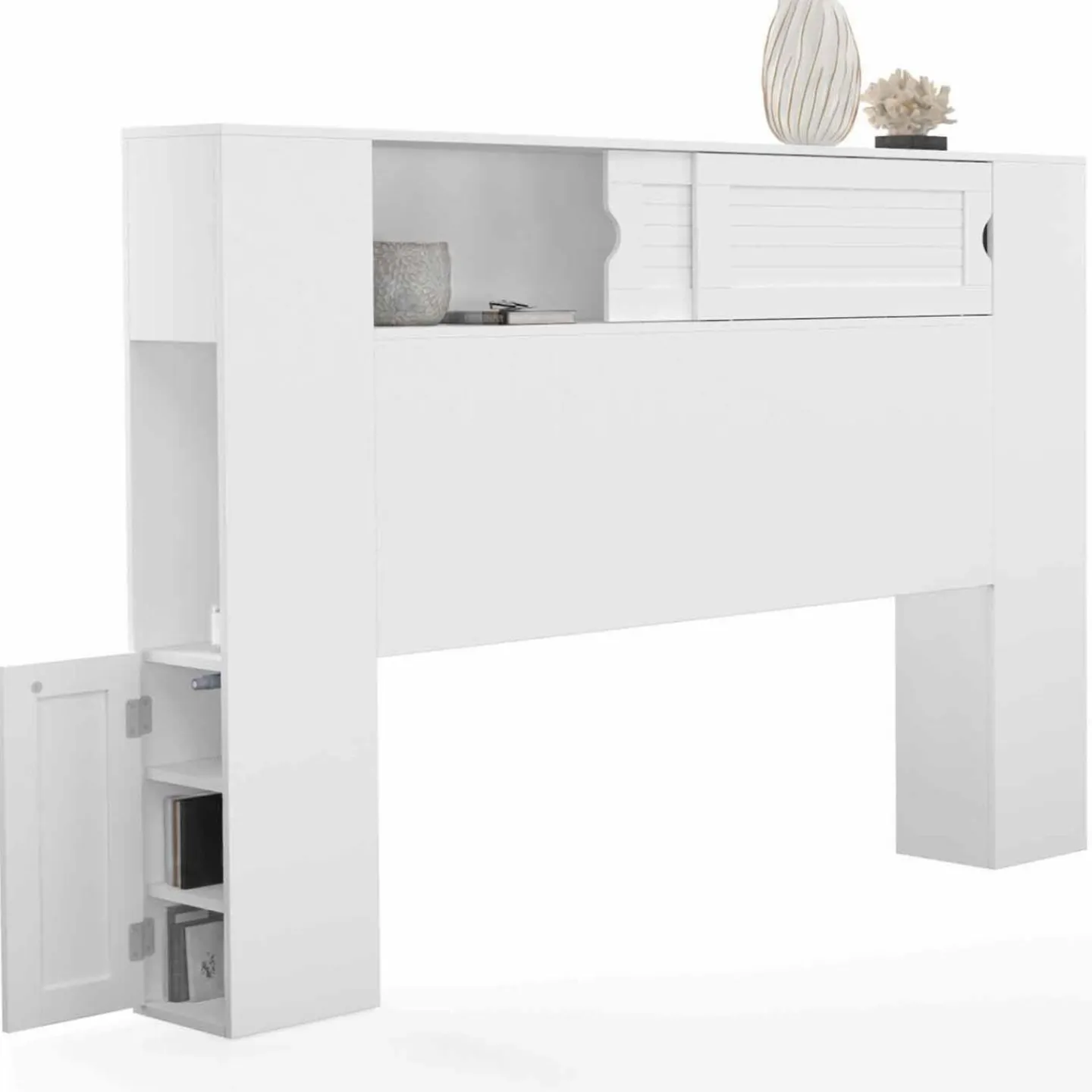 Tête de lit blanche 145 cm avec rangements fermés et niches*IDMarket Clearance