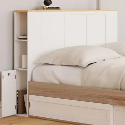 Tête de lit blanche sur pied avec plateau bois*IDMarket Best