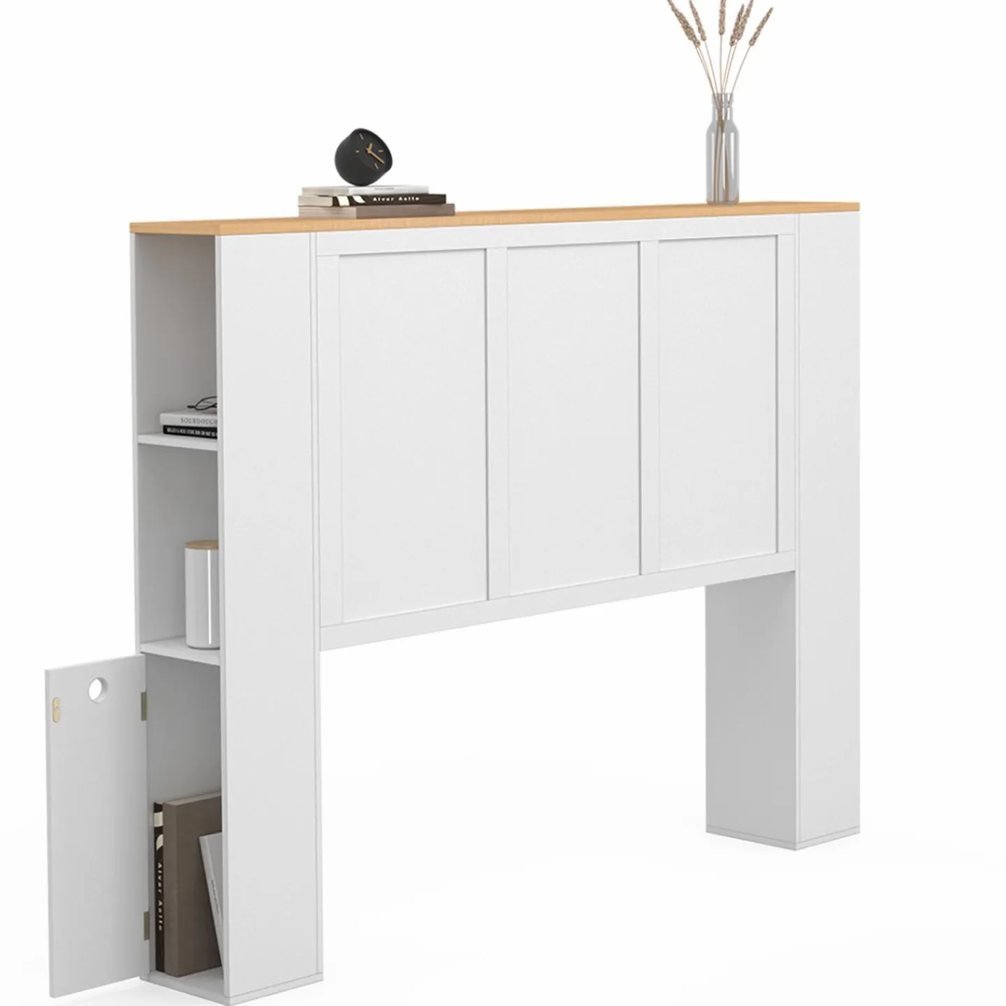 Tête de lit blanche sur pied avec plateau bois*IDMarket Best