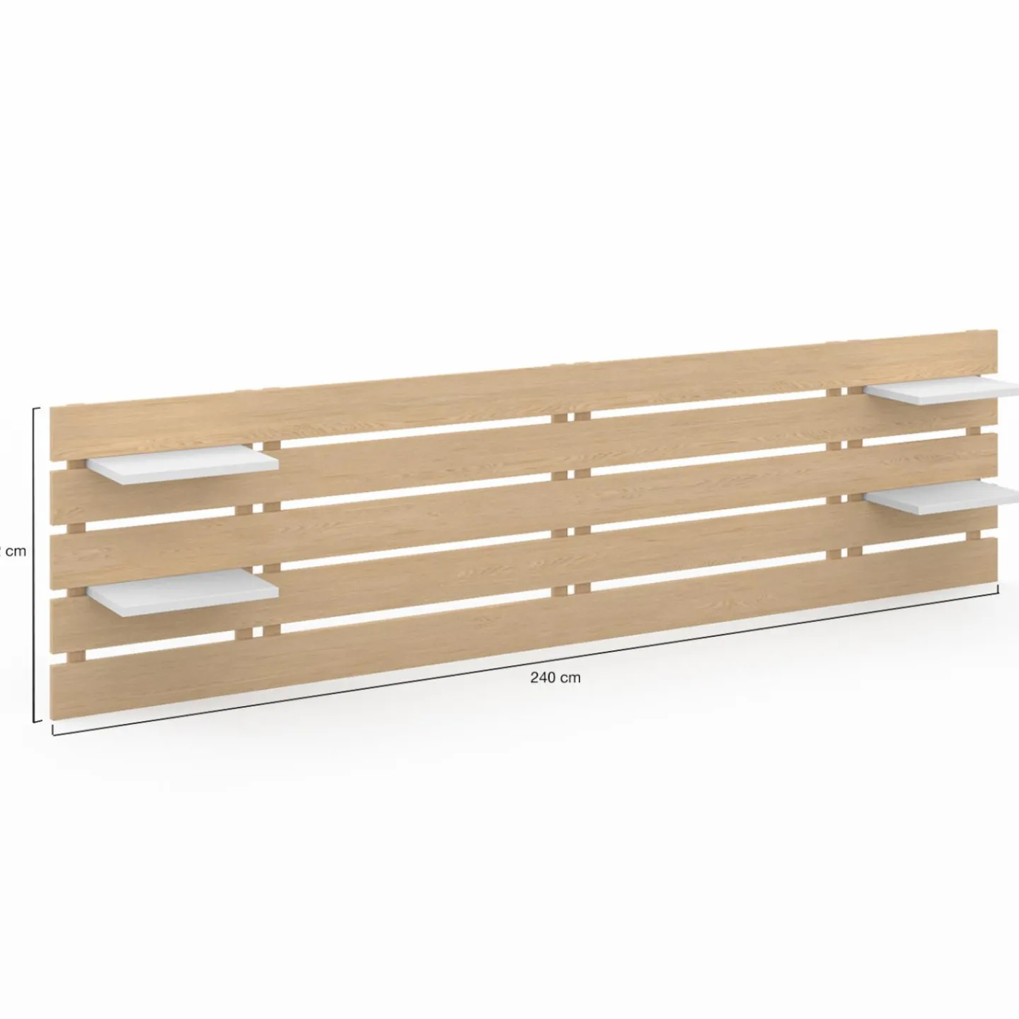 Tête de lit bois clair étagères blanches 5 larges lattes 240 cm*IDMarket