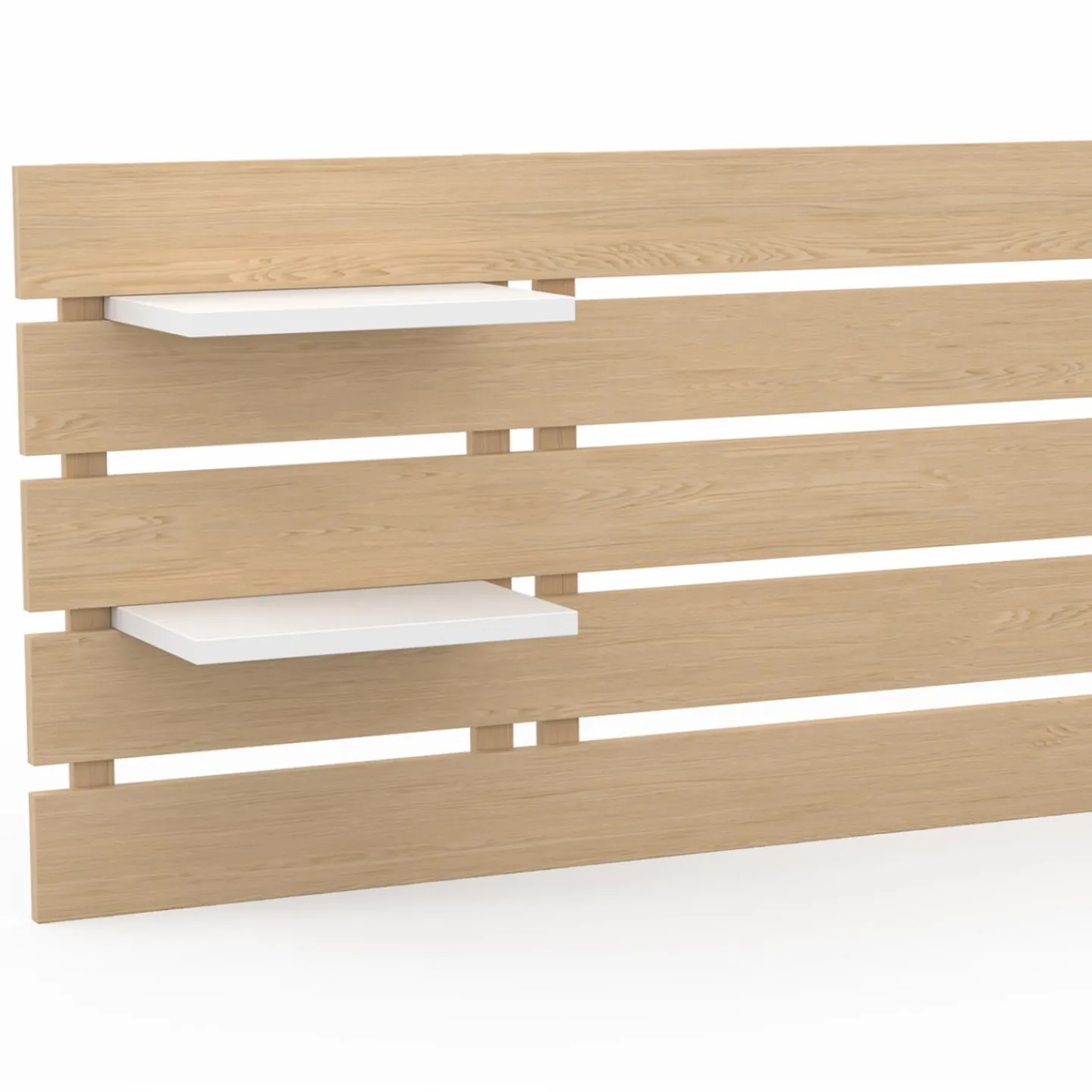 Tête de lit bois clair étagères blanches 5 larges lattes 240 cm*IDMarket