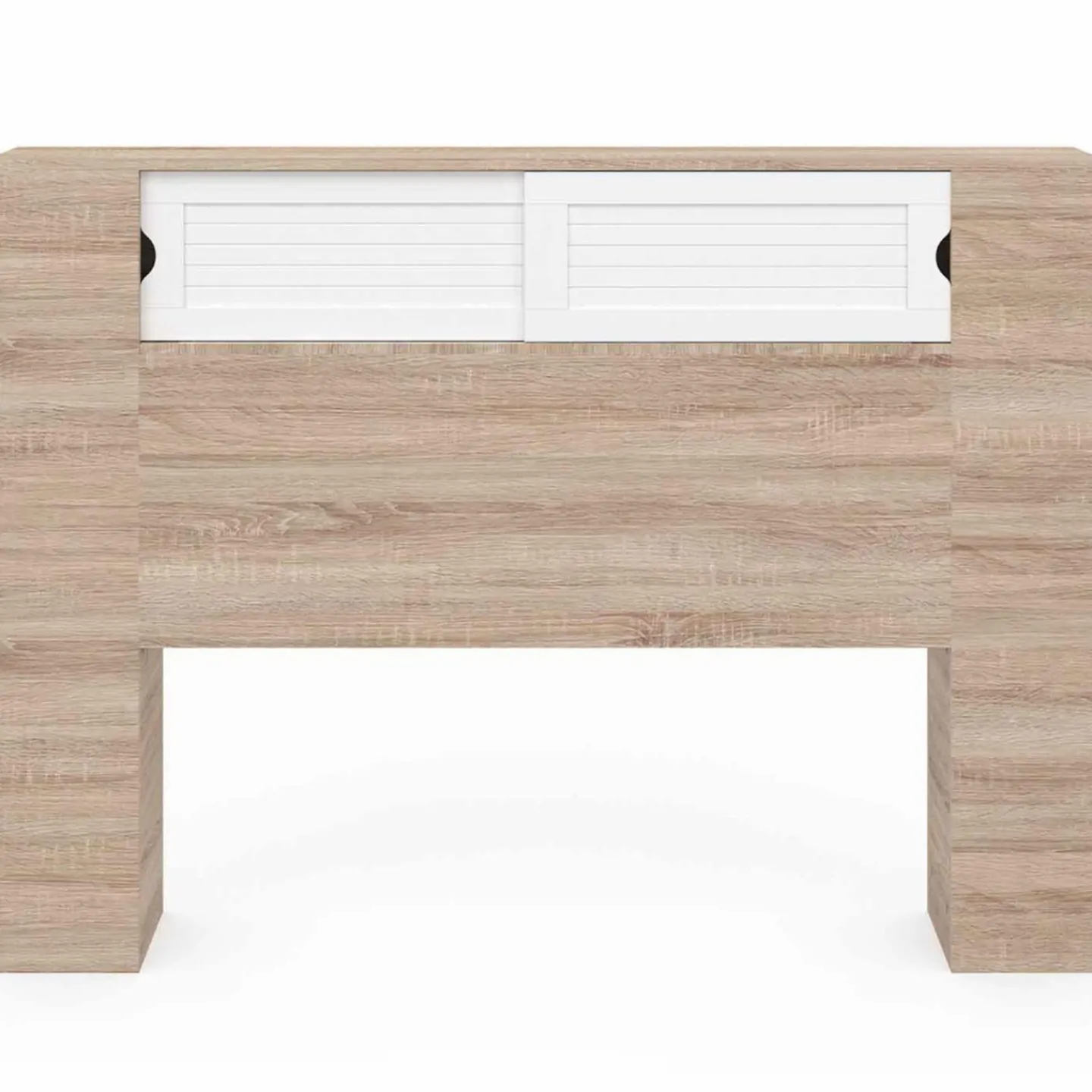 Tête de lit bois et blanc 145 cm avec rangements fermés et niches*IDMarket New