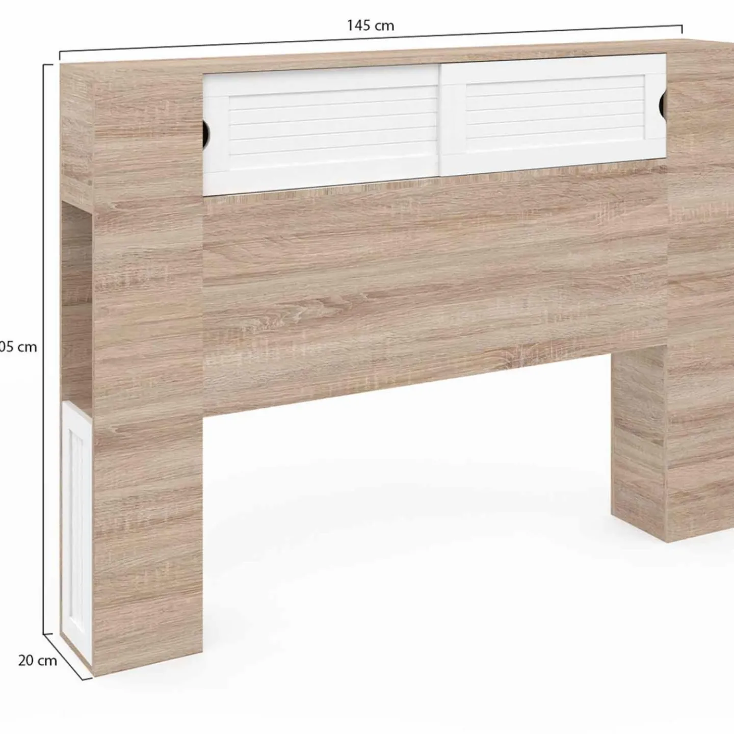 Tête de lit bois et blanc 145 cm avec rangements fermés et niches*IDMarket New