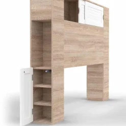 Tête de lit bois et blanc 145 cm avec rangements fermés et niches*IDMarket New