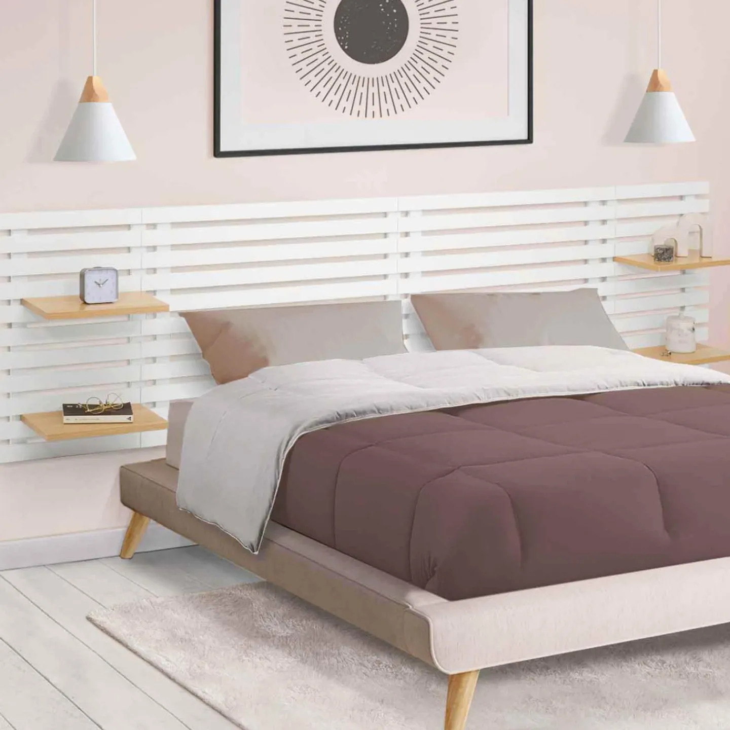 Tête de lit en lattes bois blanc étagères façon hêtre 240 cm*IDMarket Online